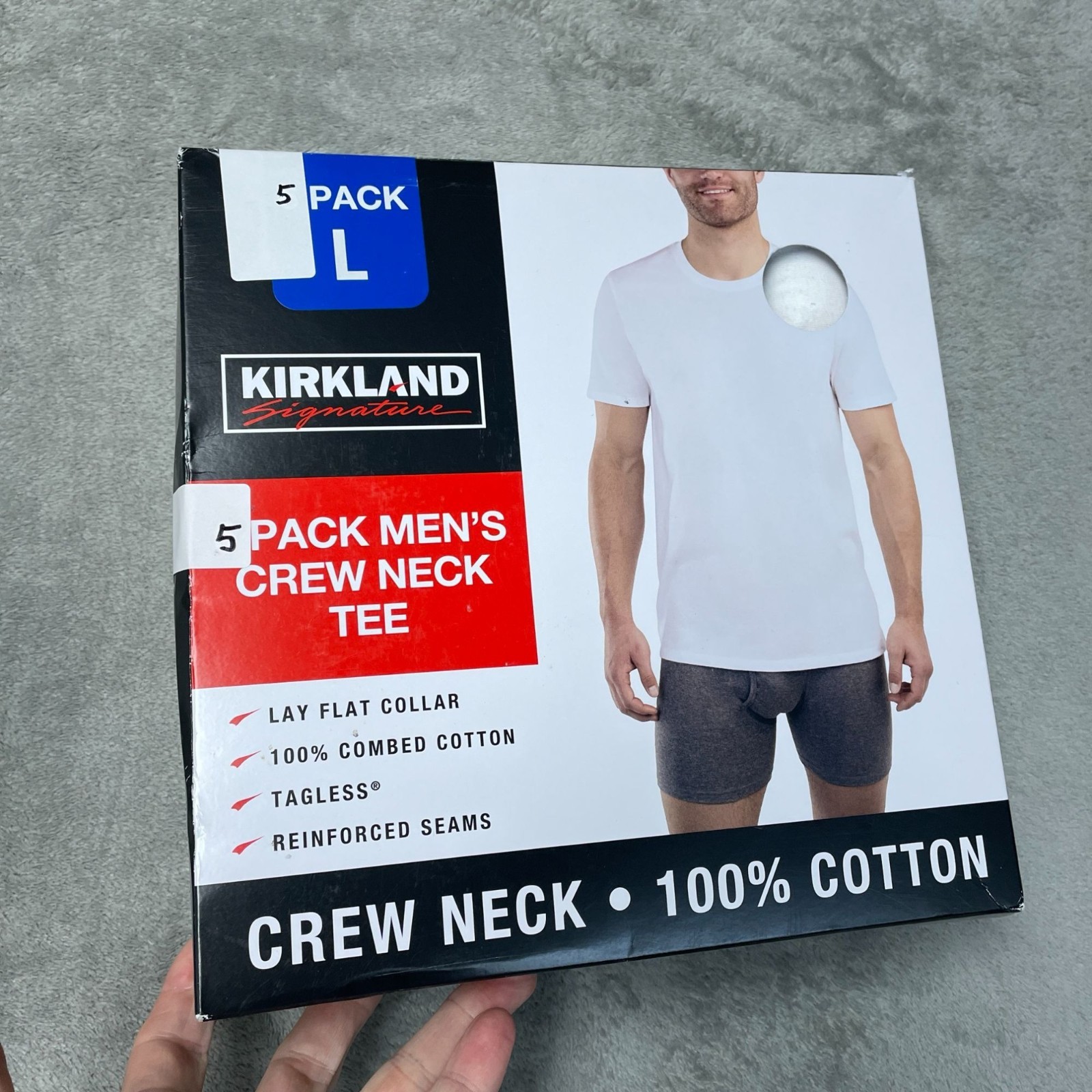 NWT 5 Pack Kirkland Signature Men's L Crew Neck T-Shirts Cotton Tagless F1272 gallery