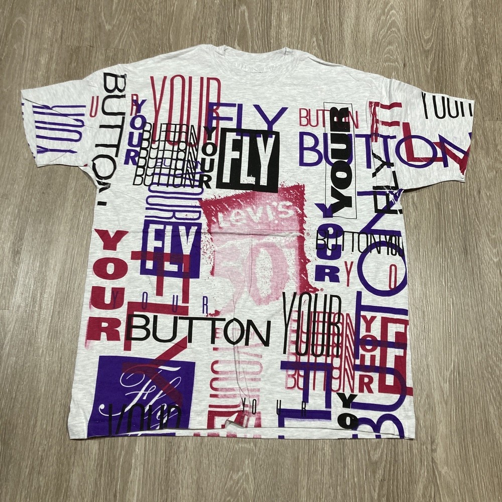 Levis Shirt XL 90s 00s Y2k 501 Button Your Fly Western Cowboy Mega Print AOP Tee