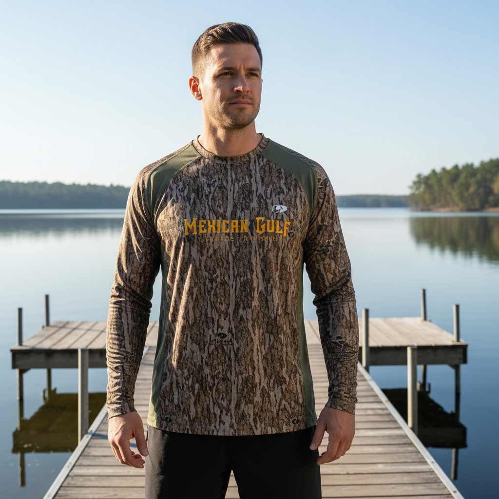 Mossy Oak L Shirt Men’s Long Sleeve Green Brown Camo Casual Outdoors