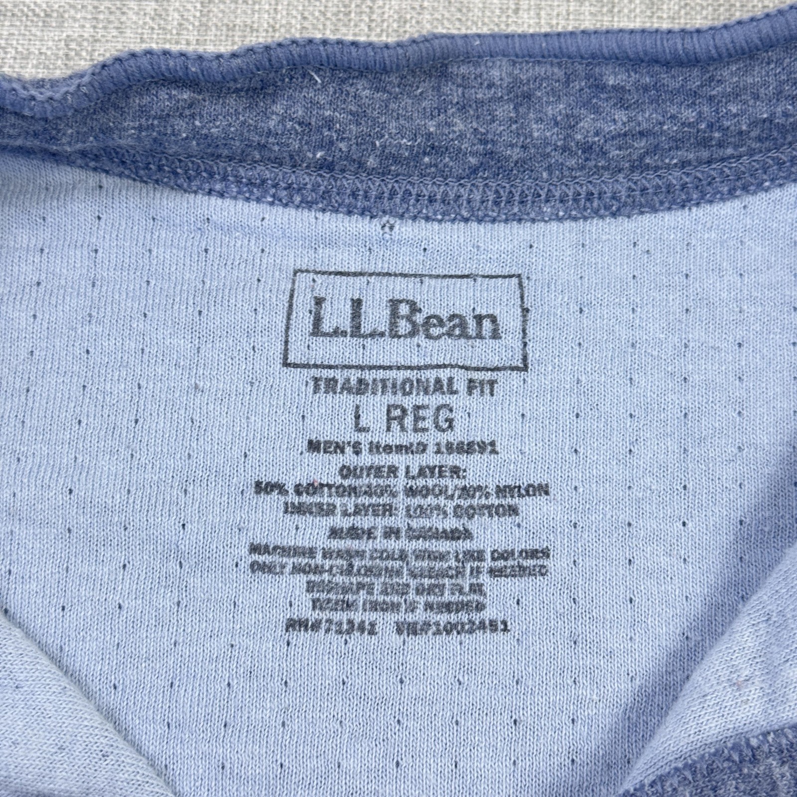 L.L. Bean Two-Layer River Driver Henley Wool Blend Shirt Mens L Blue Long Sleeve gallery