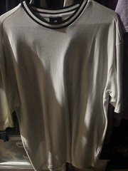 H&M Men’s Oversized Fit White Crew Neck T-Shirt w/ Striped Trim Size S