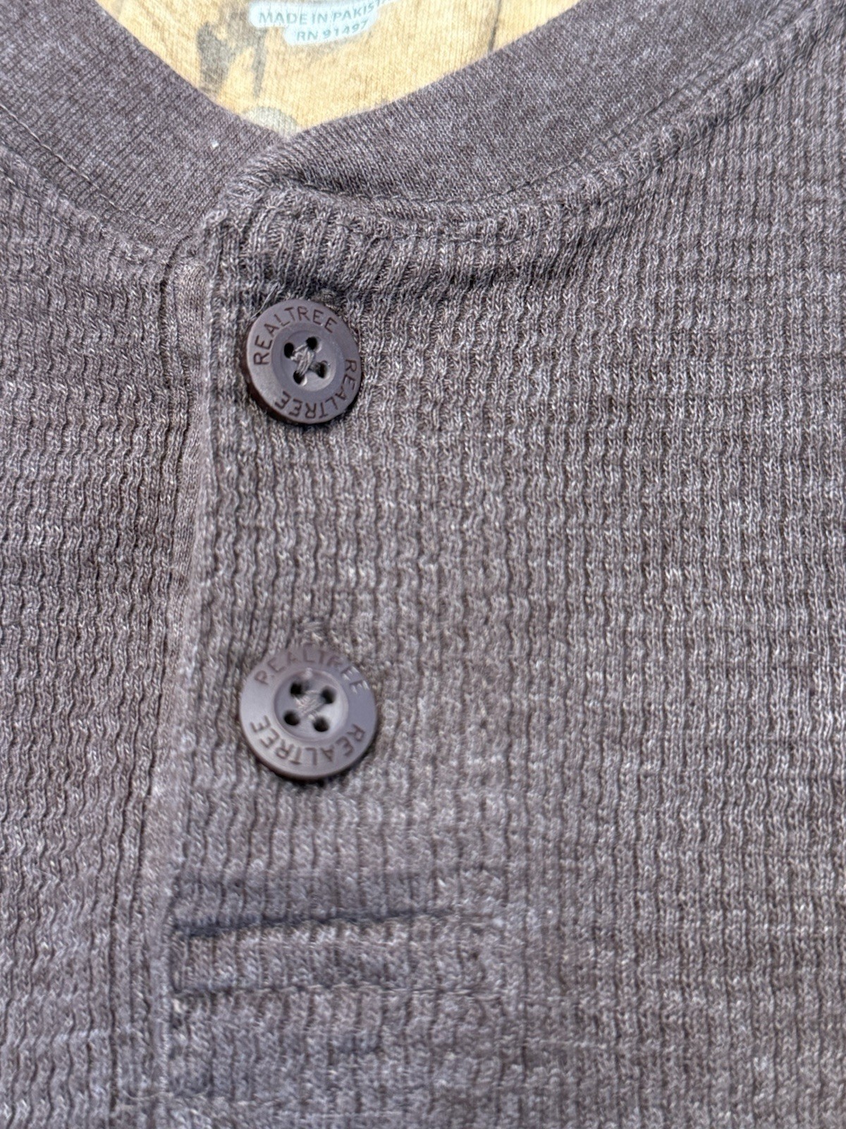 Realtree Waffle Knit Thermal Henley Long Sleeve Shirt Crew Neck Mens L gallery