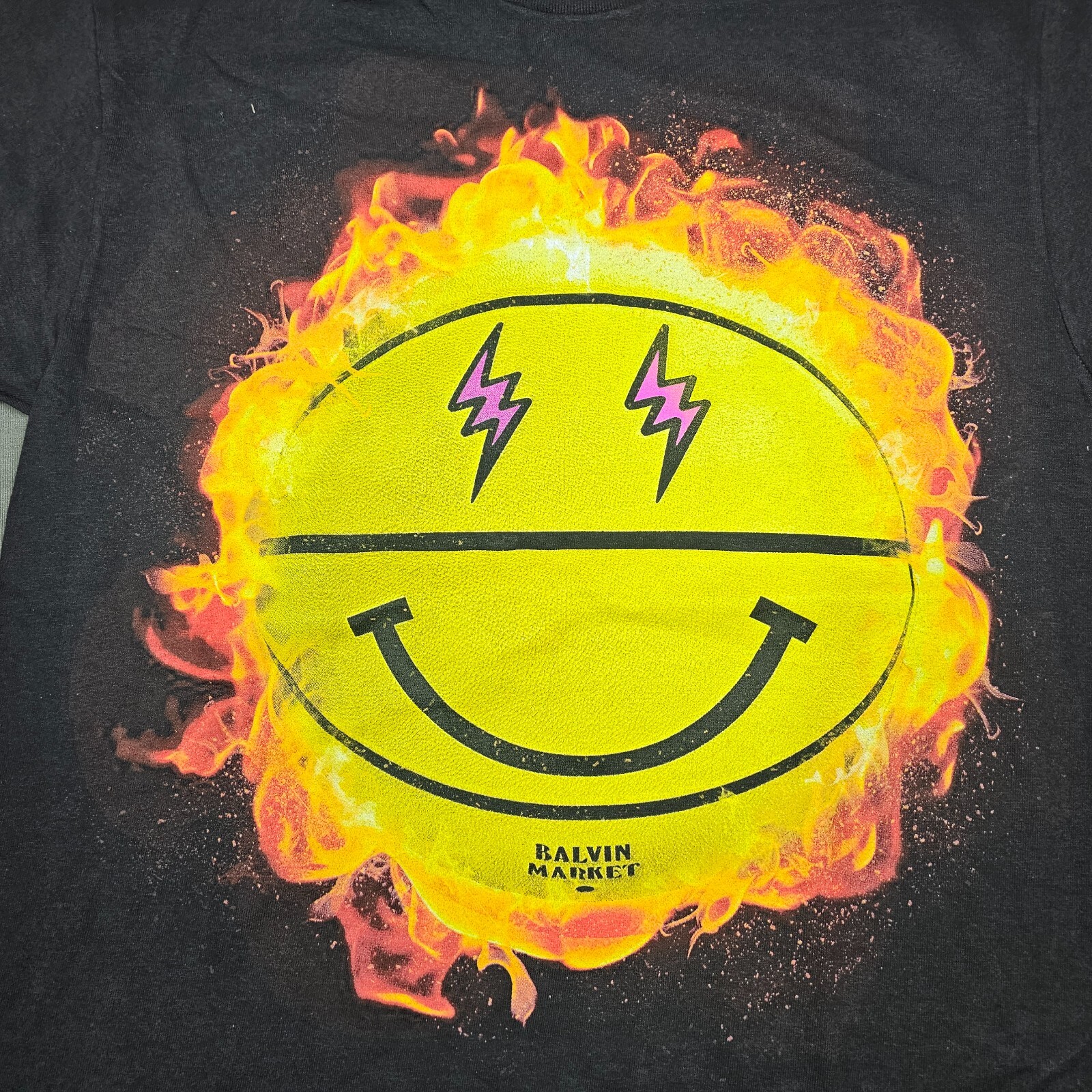 J. Balvin Market Shirt Mens Medium Black Electro Smiley Face Chinatown Collab gallery