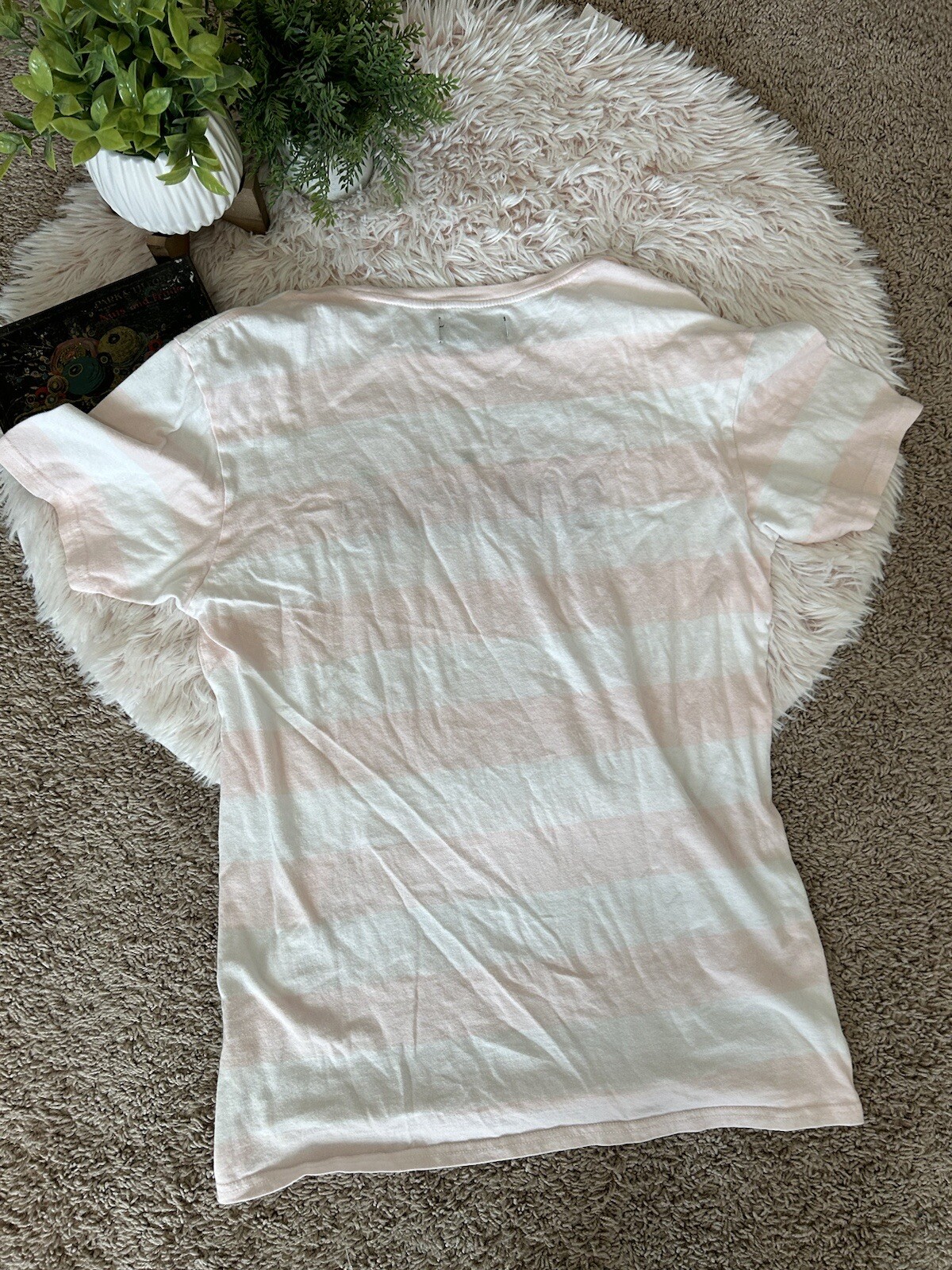 Pacsun Striped Tee Bahamas Shirt Trendy Modern 90s Style Crew tee Pink White M gallery