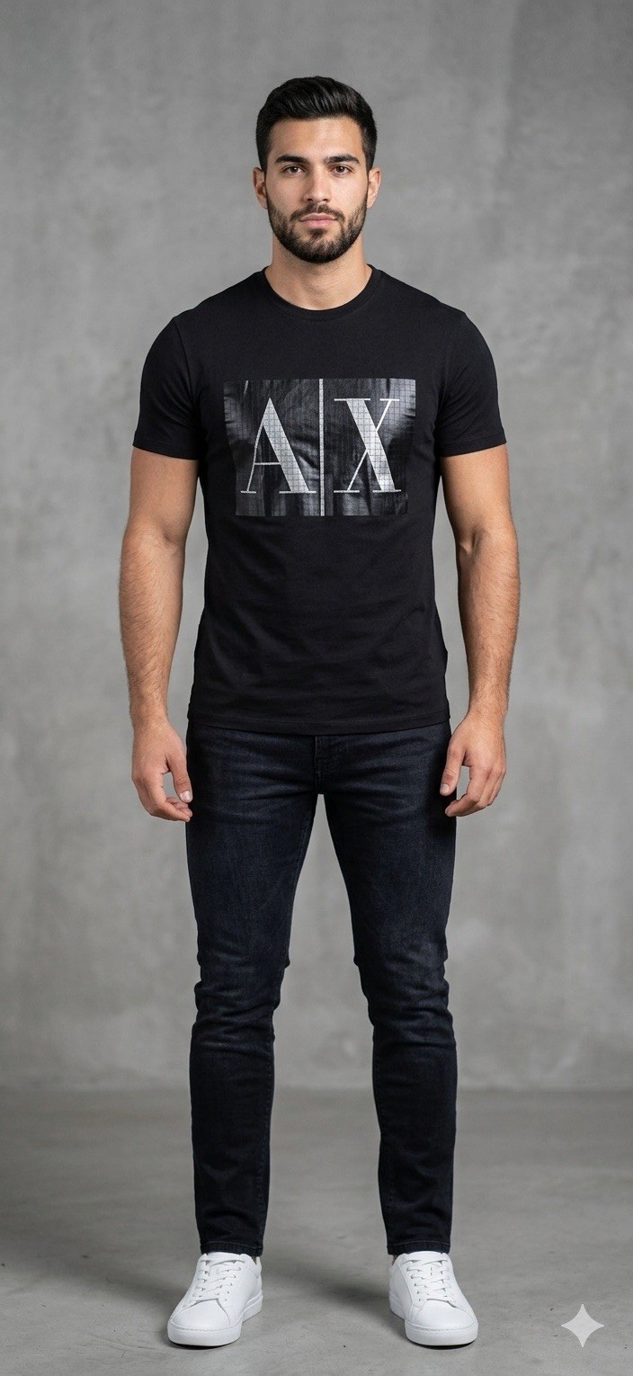 $50 ARMANI EXCHANGE Black BOX LOGO Short Sleeve Slim Fit Designer T-shirt NWT gallery