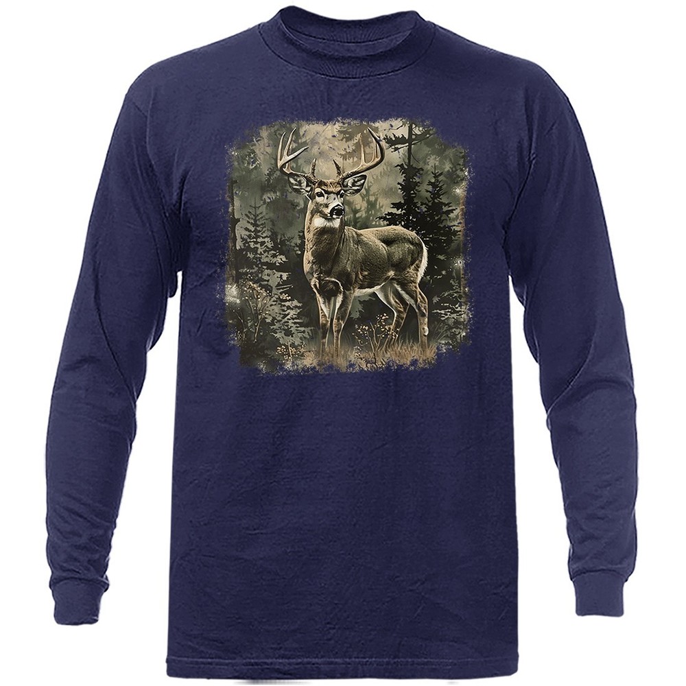 Buck Forest Scene Whitetail Deer Hunting Forest Wilderness Long Sleeve Shirt