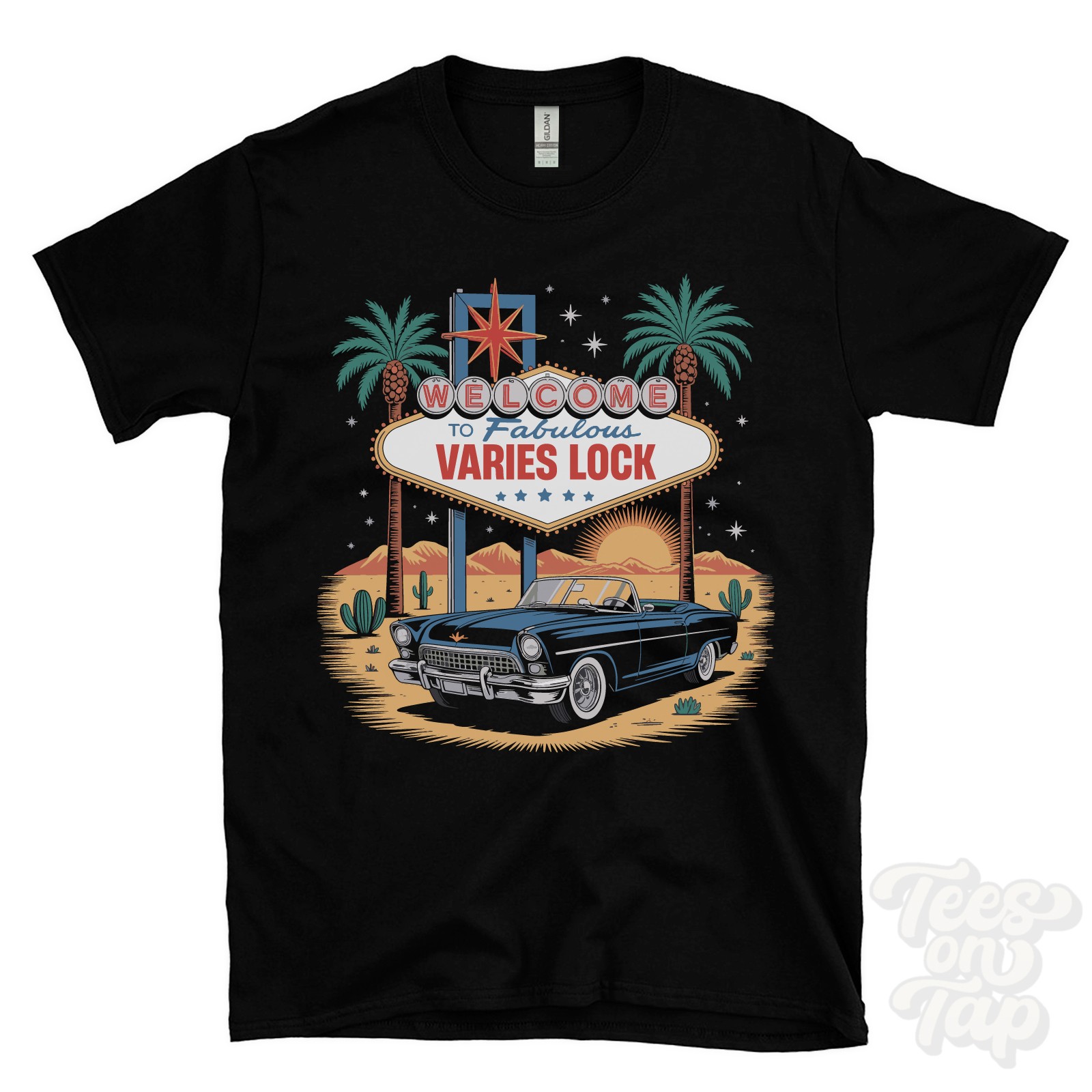 VARIES LOCK LAS VEGAS SIGN PARODY FUNNY T-SHIRT haltwhistle northumberland