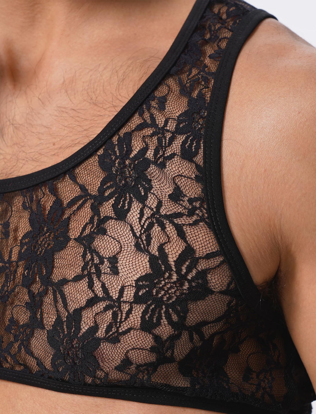 Men's Sissy Lace Muscle Tank Floral Crop Top Semi Transparent Sheer Mesh Vest... gallery