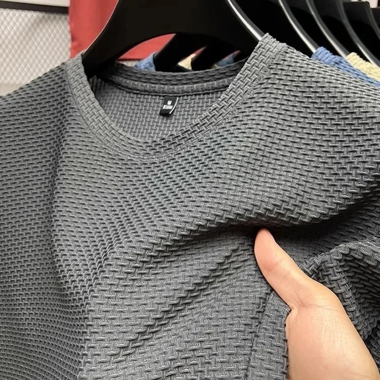 Men Ice Silk Mesh T-Shirt Short Sleeve Breathable Summer Slim Fit Top gallery