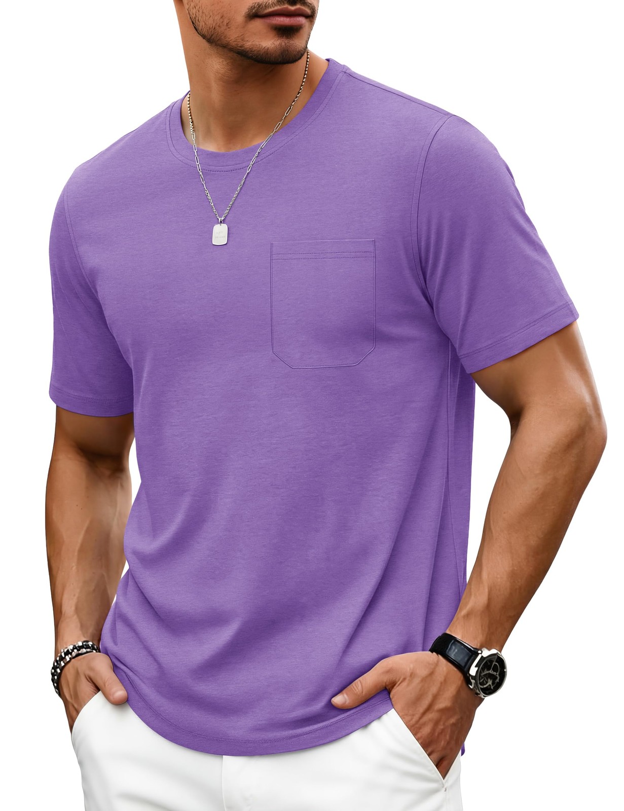 TACVASEN Men’s T-Shirts Summer Shirts Casual Cotton XX-Large, Light Purple