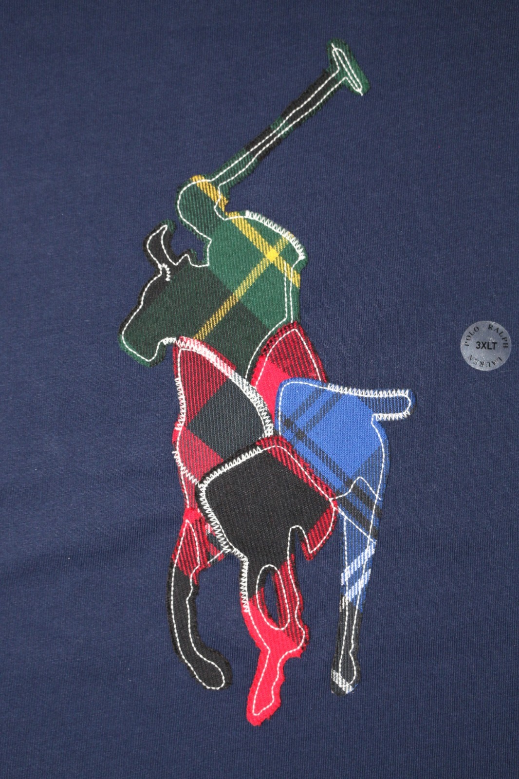 Polo Ralph Lauren Men's Long Sleeve Plaid Patchwork Big PONY Shirt Navy 3LT gallery