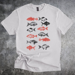 Fish Pattern Shirt Graphic Tshirt gray Mens Softstyle Crewneck Short Sleeve