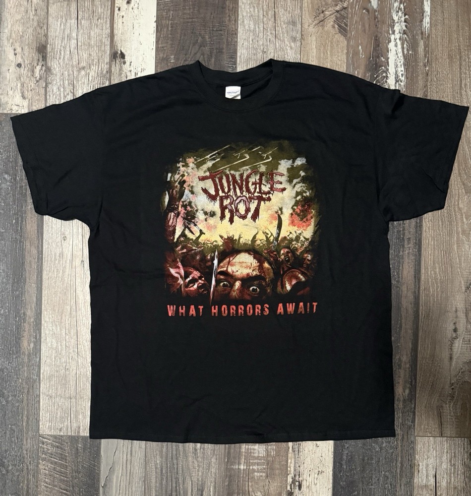2000s Jungle Rot “What Horrors Await” Album Death Metal T-Shirt Black NOS XL