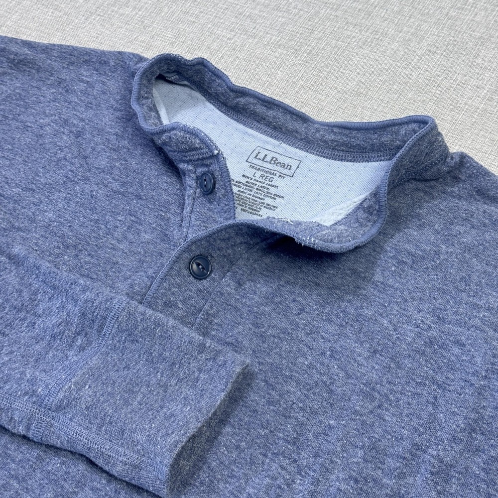 L.L. Bean Two-Layer River Driver Henley Wool Blend Shirt Mens L Blue Long Sleeve