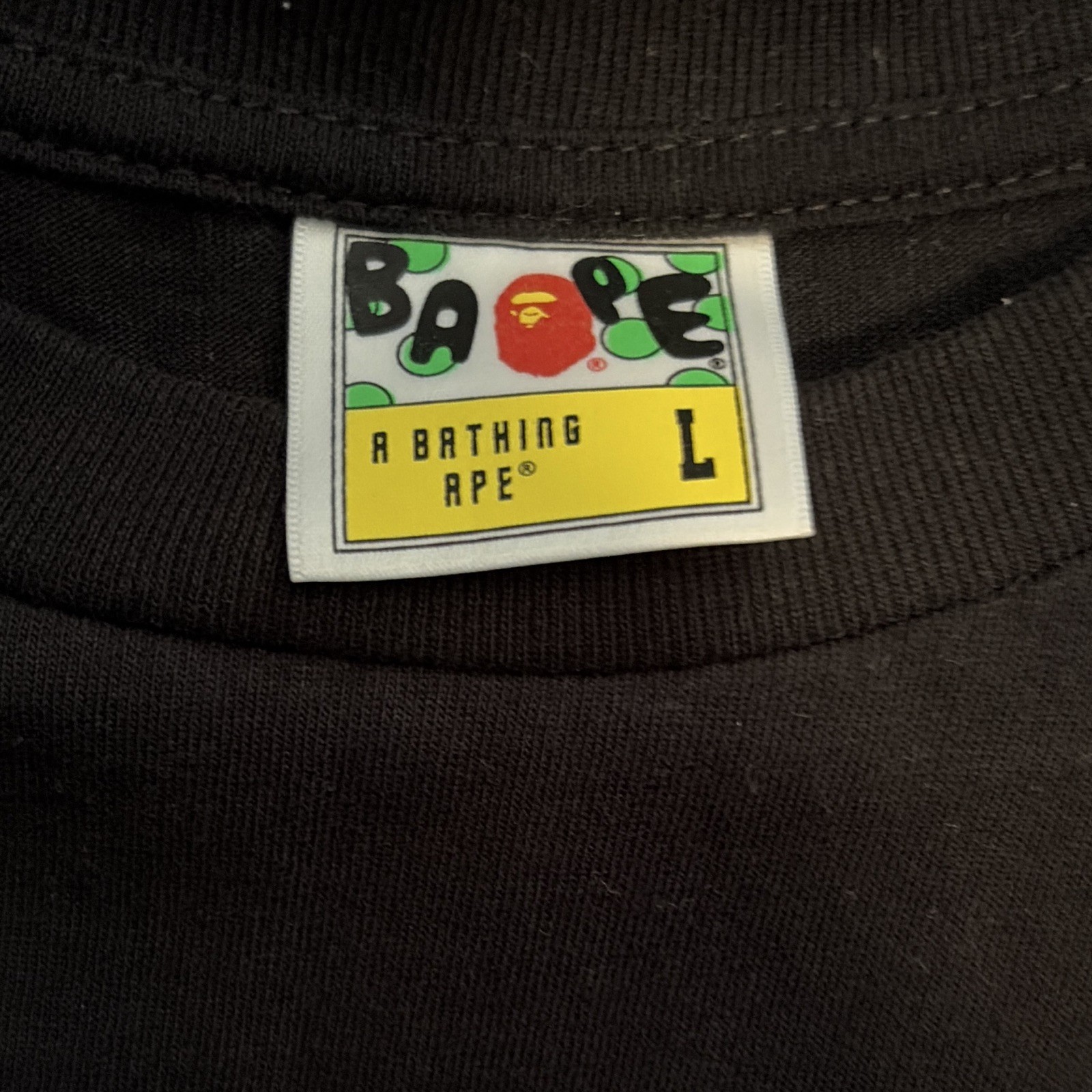 A Bathing Ape BAPE Men’s Black Graphic Logo Crew Neck T-Shirt Size L Cotton gallery