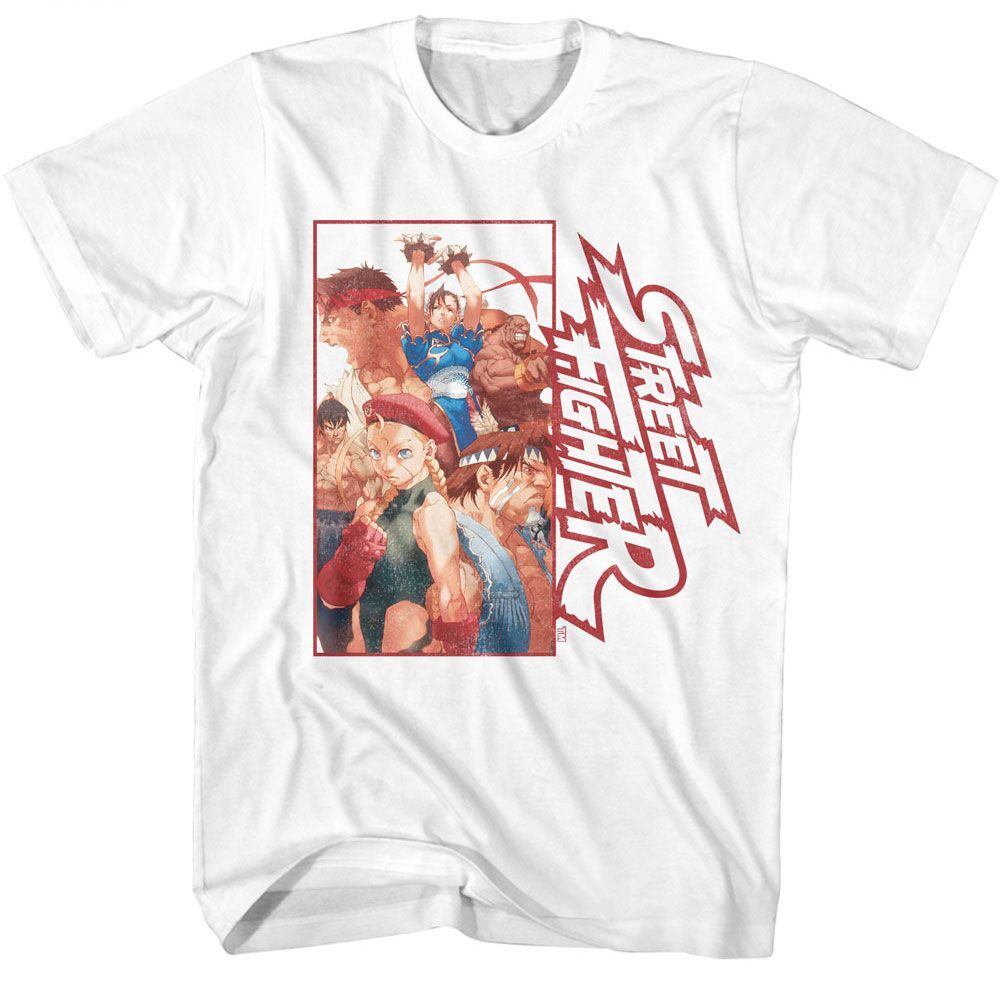 Street Fighter Multi Character Rectangle White Gaming Shirt