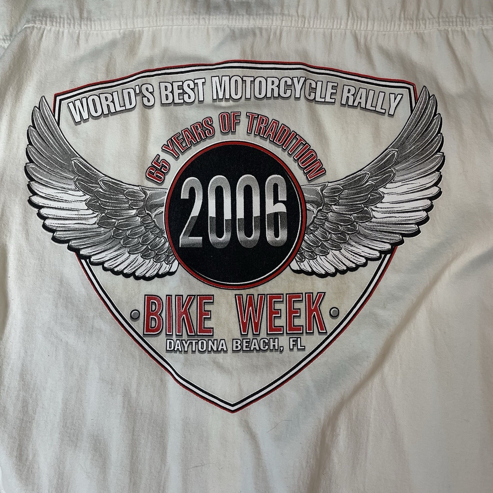 Vintage 2006 Daytona Beach Bike Week Vest Shirt USA Biker Design White Cotton XL gallery