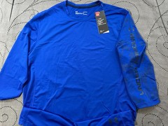 UNDER ARMOUR FITTED BREATHABLE #400 BLUE BLACK HALF SLEEVE SHIRT SIZE L MEN $34