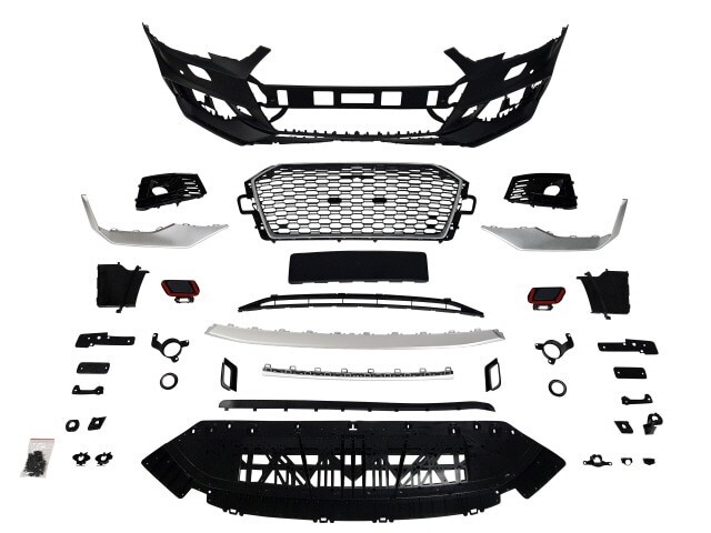 For AUDI 17-19 A4 B9 , RS4 Style Front Bumper with Chrome Front Grille w/PDC