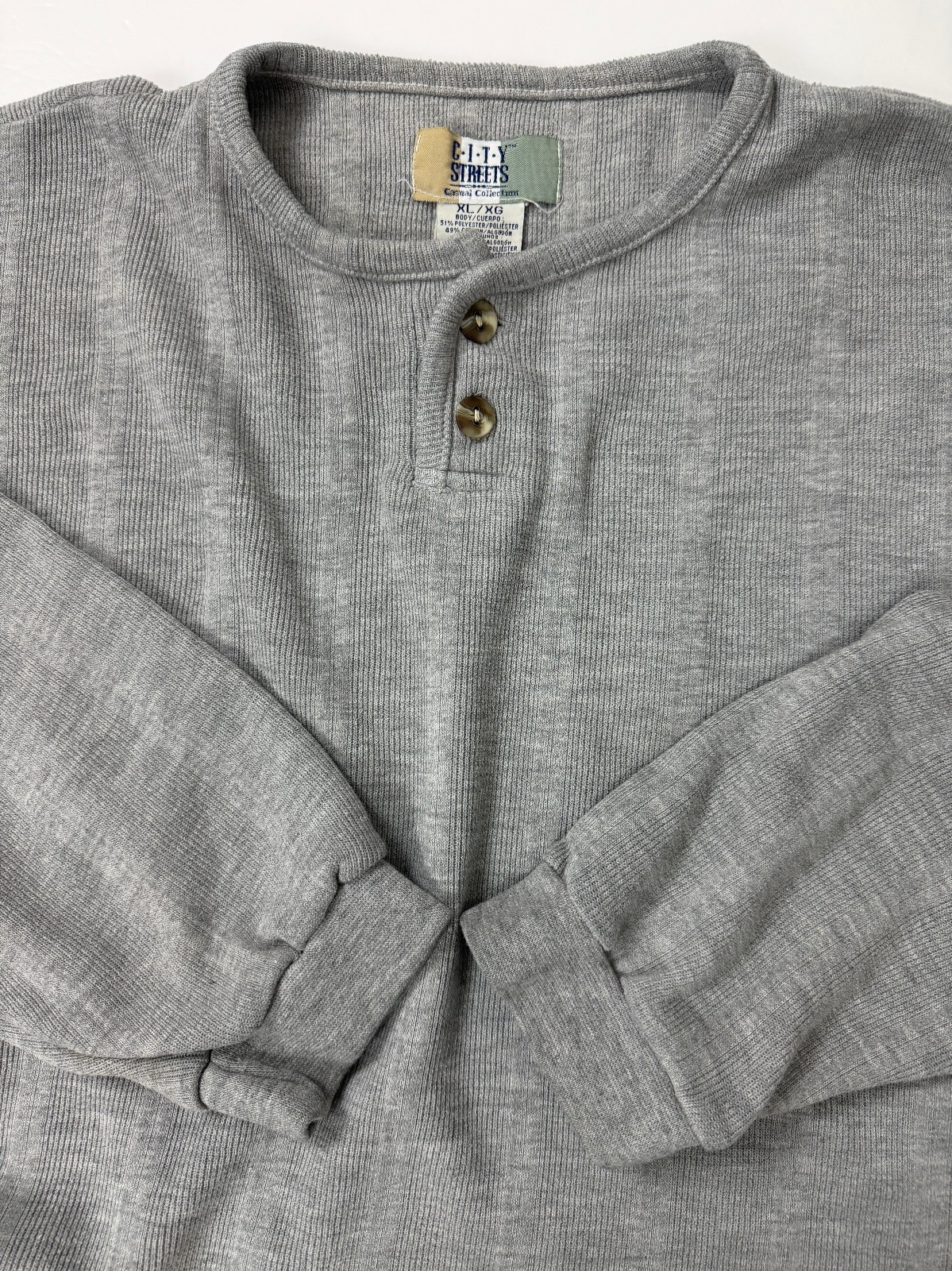 Vintage 90s Ribbed Henley Men XL Oversized Drop Shoulder Minimalist Grunge Heavy