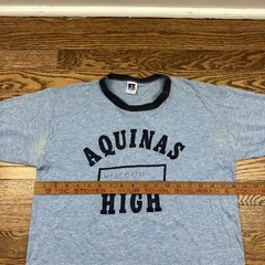 Vintage 70s Russell Athletic School College Ringer T-Shirt Size M Aquinas High