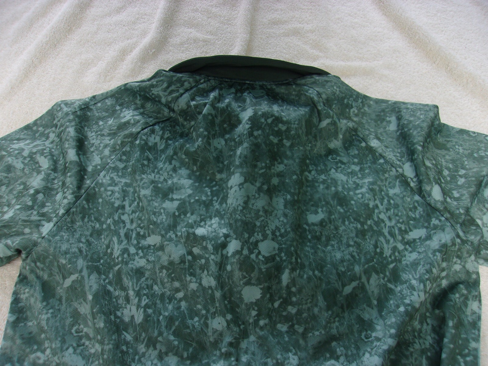 NWT Adidas polo, men's S, or L, camo green, polyester, pointed collar, $65 gallery