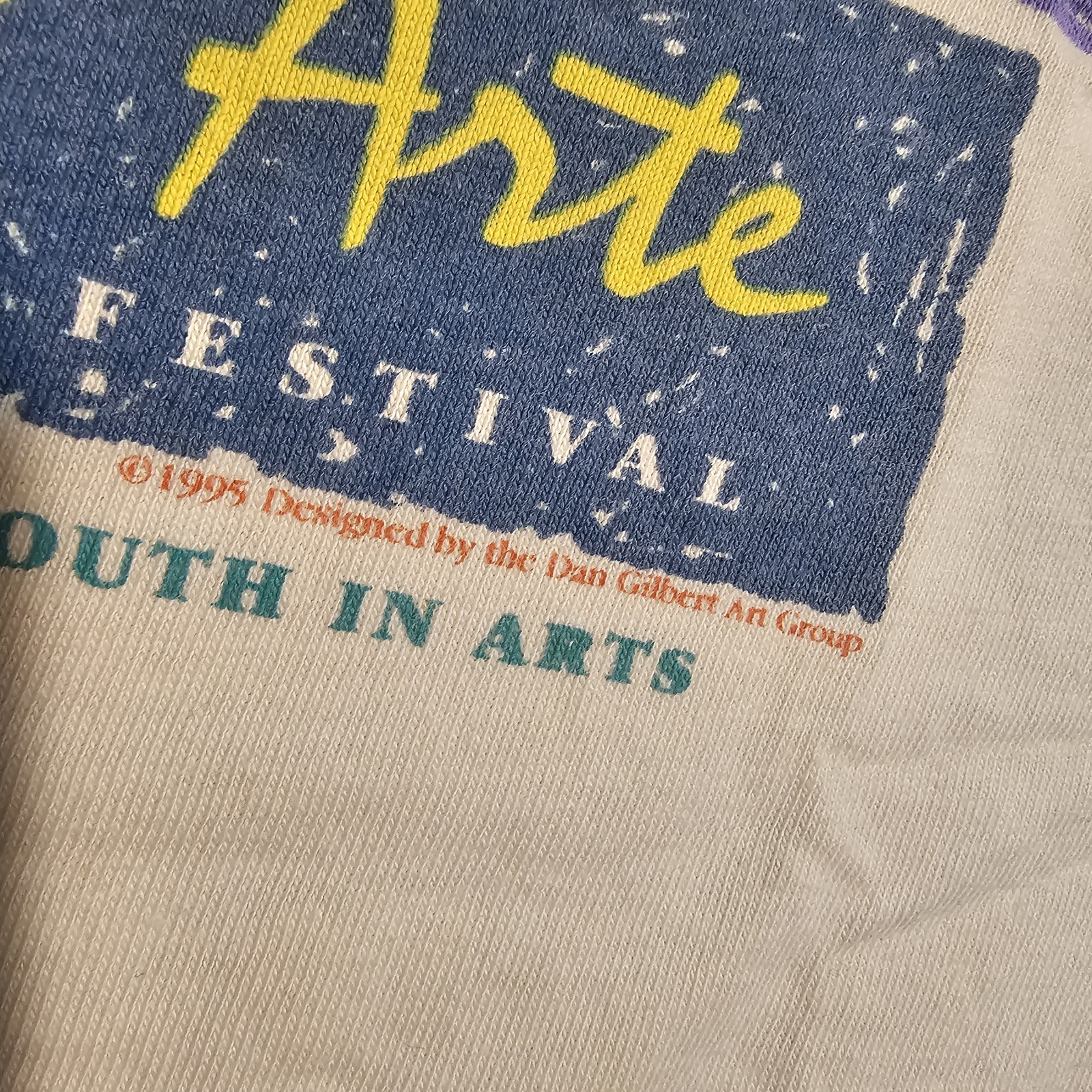 Vintage 90s Dan Gilbert Art Group Festival T-shirt Mens L Thrashed Stained Punk gallery