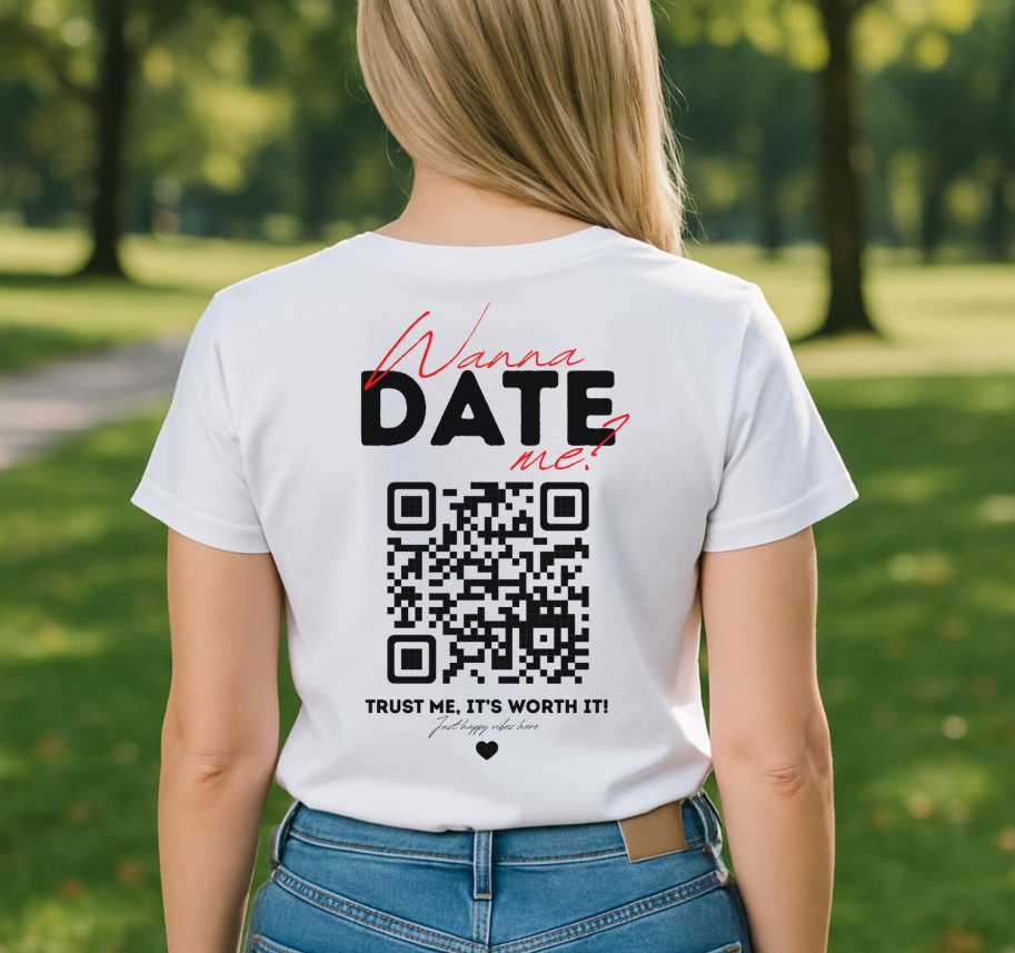 Funny Wanna Date Me QR Code Shirt Personalized Party Drinking Tee