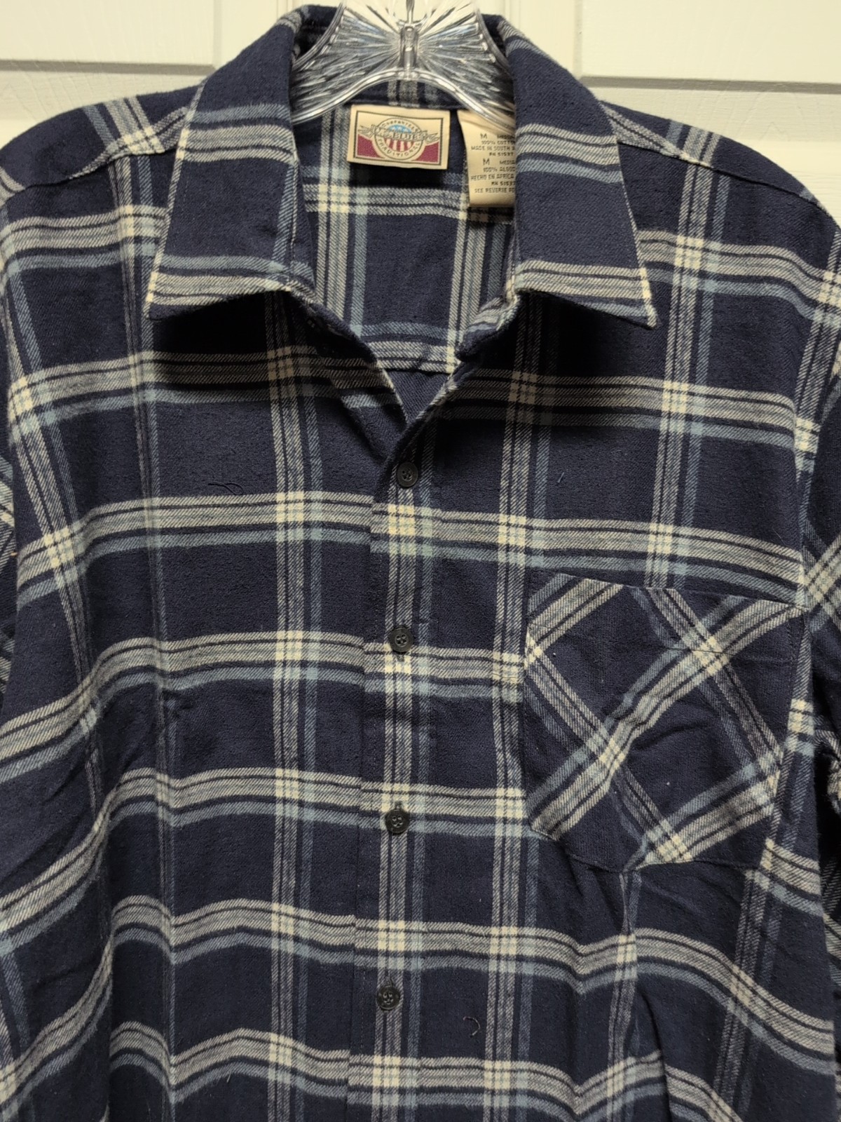 US Blues. Mens Shirt Size M Blue Plaid Flannel Long Sleeve Botton Down