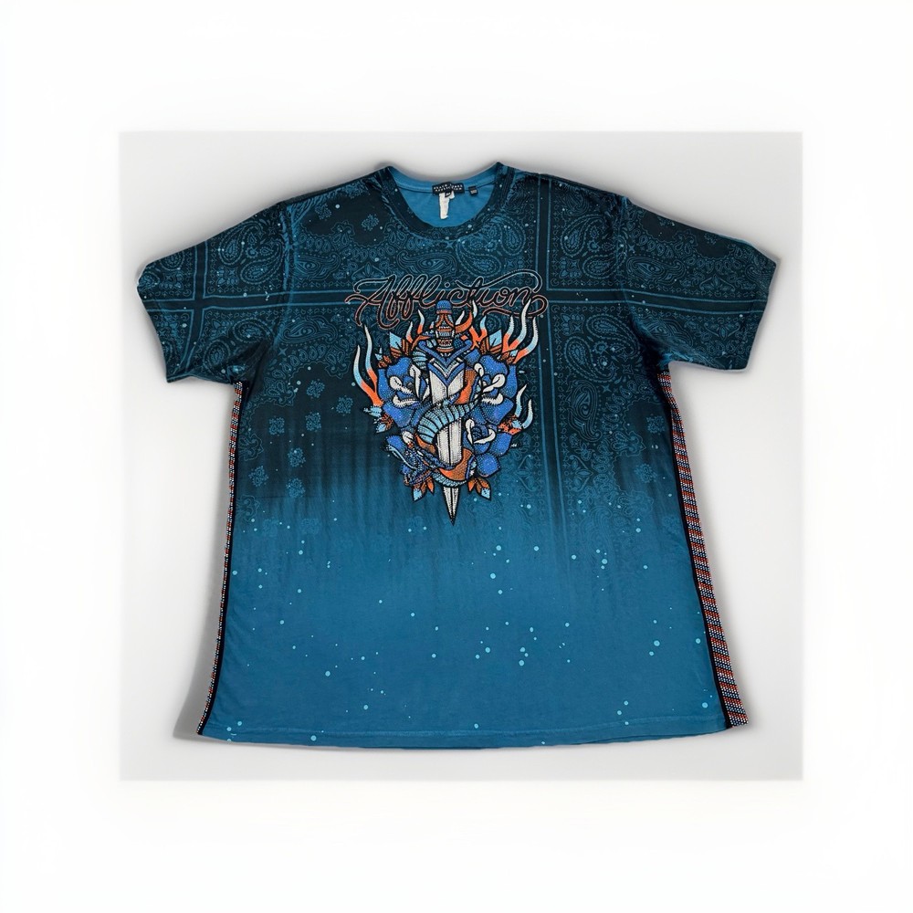 Affliction Black Label Poison Revenge Tee Shirt Size 3XL Corsair Blue Reactive