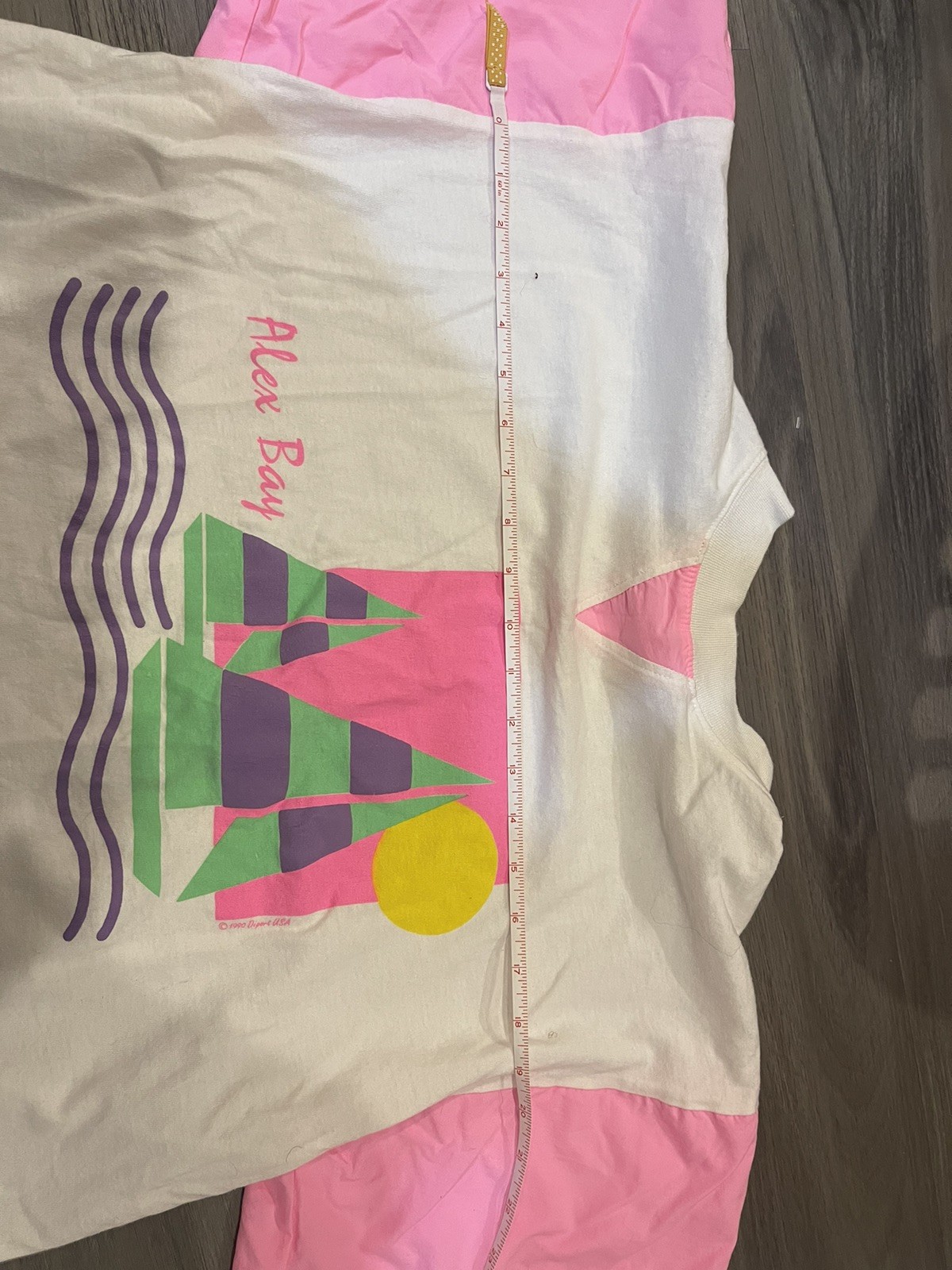 ALEX BAY Vintage T-Shirt NEON PINK ACCENTS 1990s Made In USA- UNISEX OSFA gallery