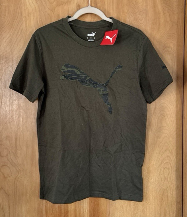 Puma Men’s Army Green Camo Logo Graphic Print T-Shirt Tee Size S NWT