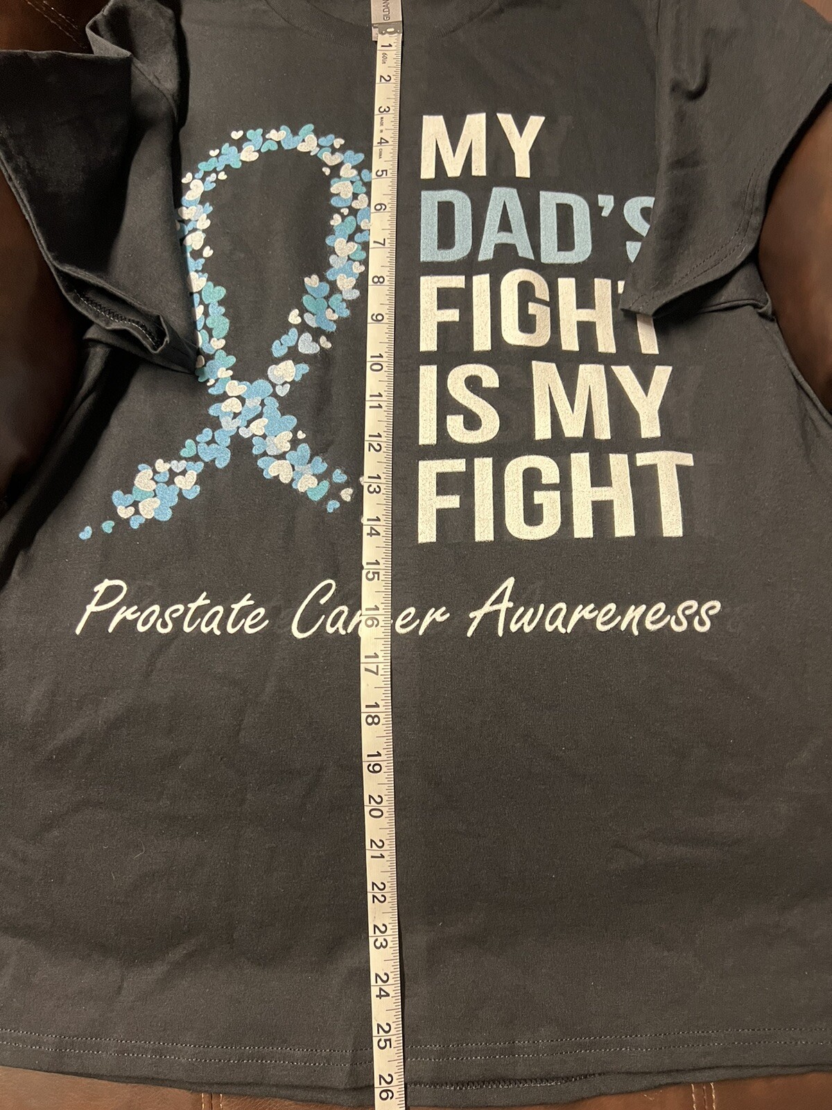 Size Large Prostate Cancer Awareness Light Blue Ribbon Dad Survivor T-Shirt gallery