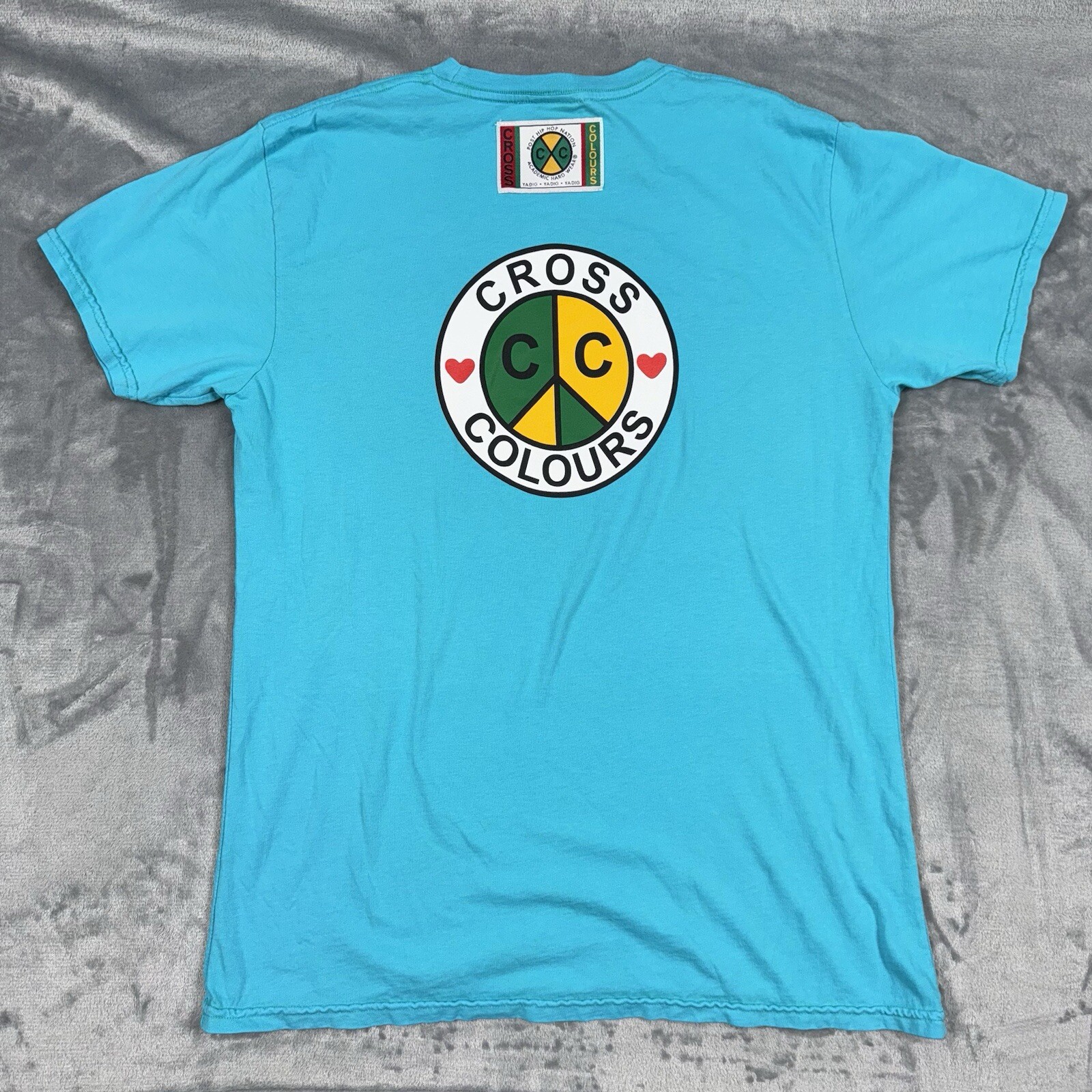 Cross Colours Peace Circle Logo T-Shirt Turquoise C10017PCL-300 Men's NWT gallery