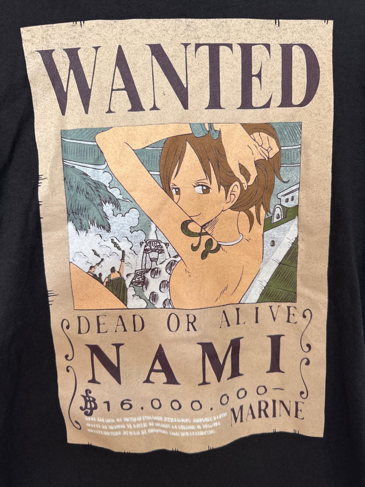 Vintage Style One Piece Anime Nami Wanted Poster Shirt Small 18x27 gallery