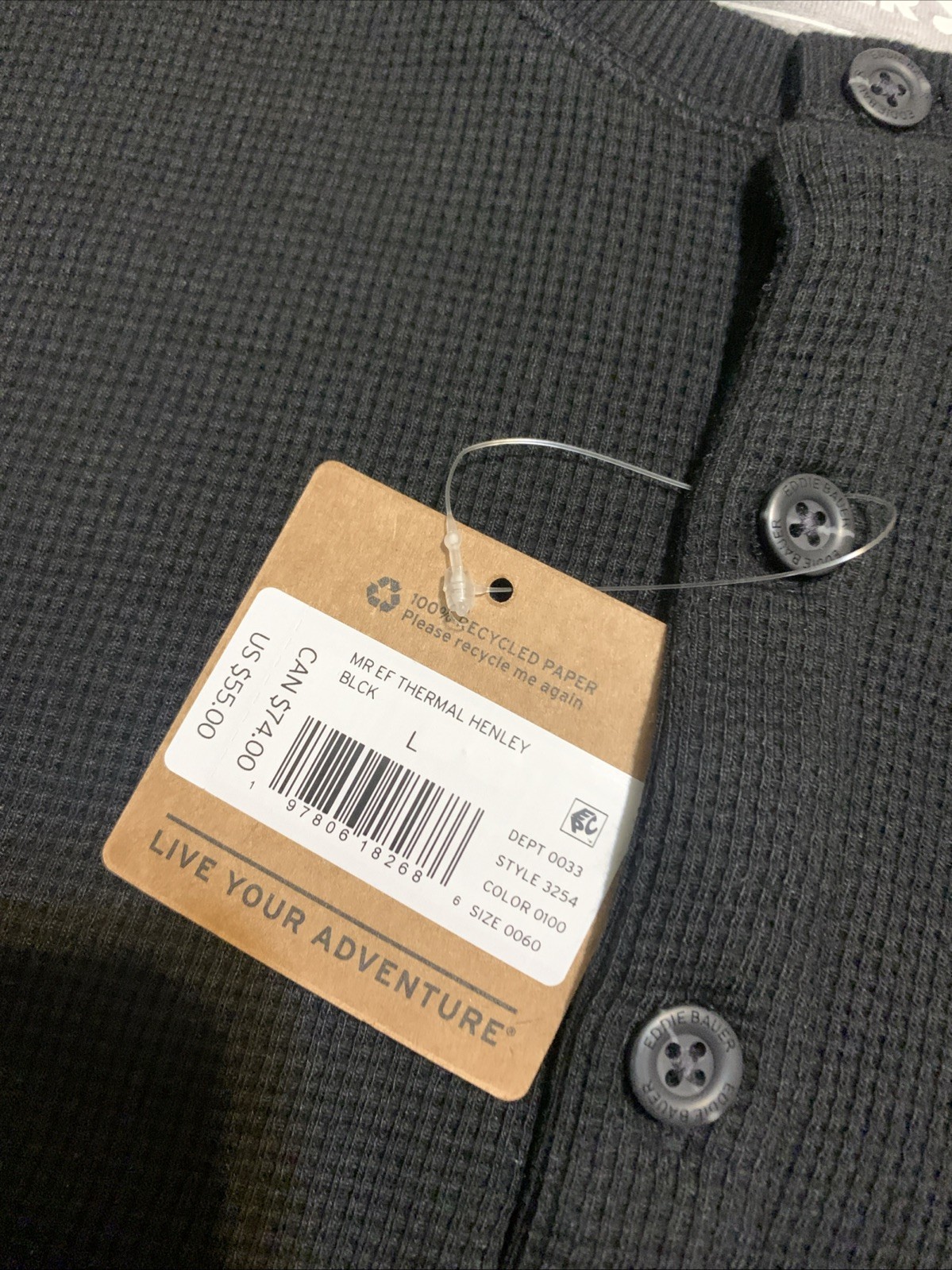 NEW Eddie Bauer Mens Shirt L Waffle Knit Thermal Henley Long Sleeve Crewneck gallery