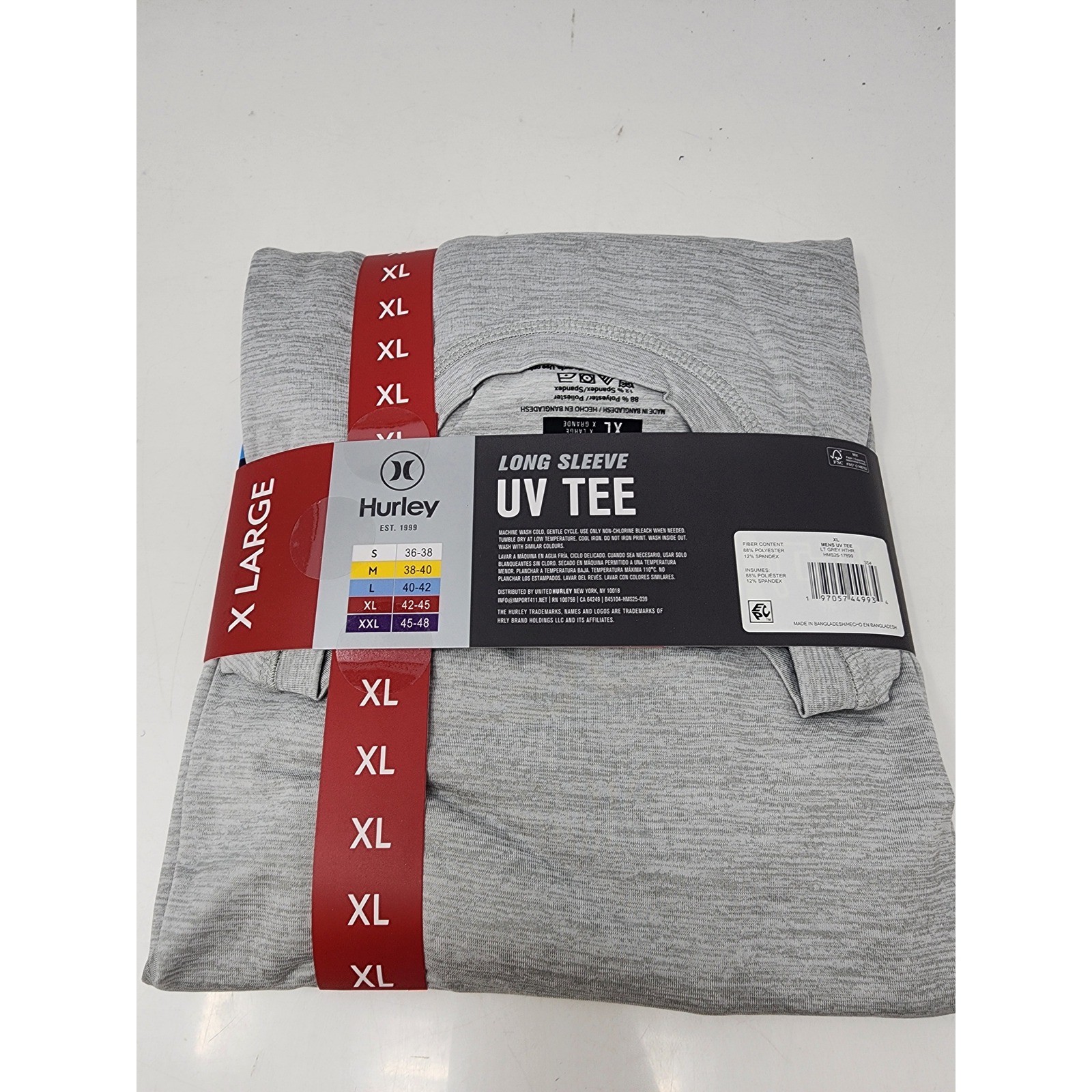 Hurley Mens Long Sleeve UV Tee Shirt Grey Poly Blend Athletic Workout Size XL gallery