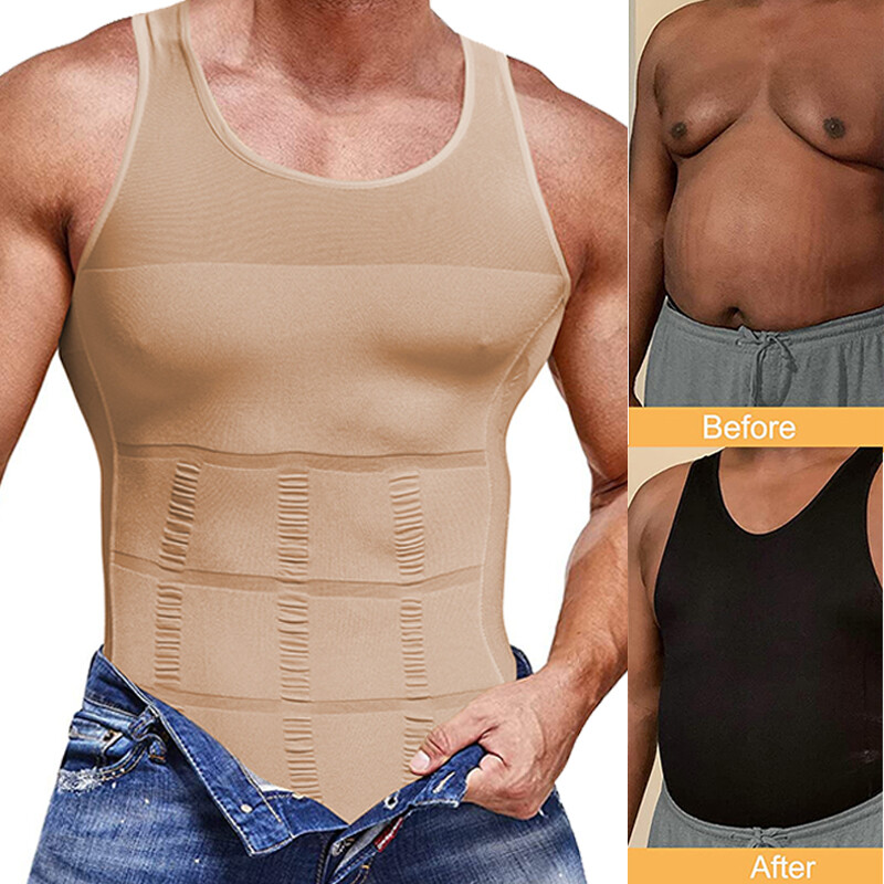 Gynecomastia Compression Shirts for Men White Tank Top Fajas Hombres Body Shaper gallery