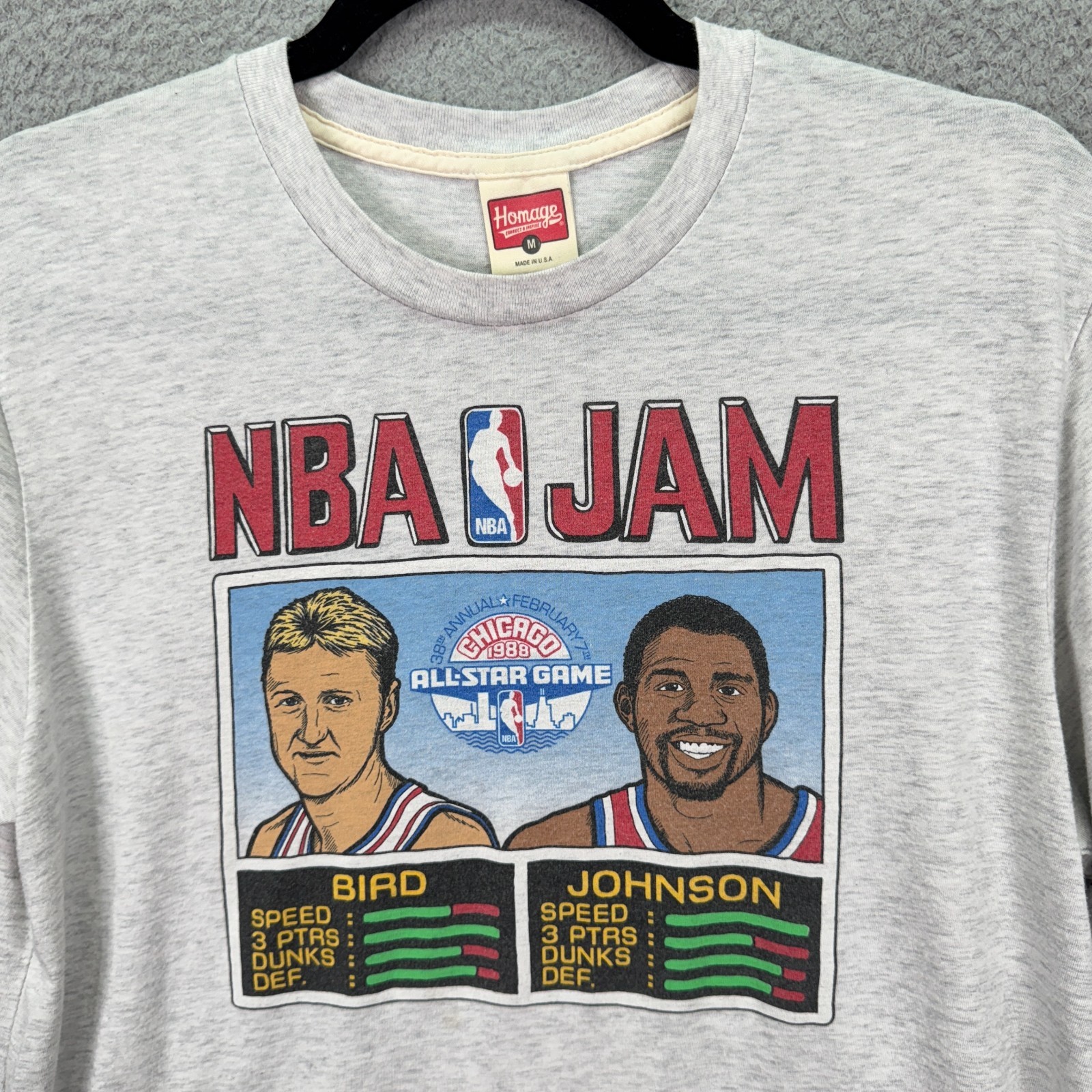 NBA Jam Tshirt Men M Gray Homage Larry Bird Magic Johnson Retro Classic USA MADE gallery