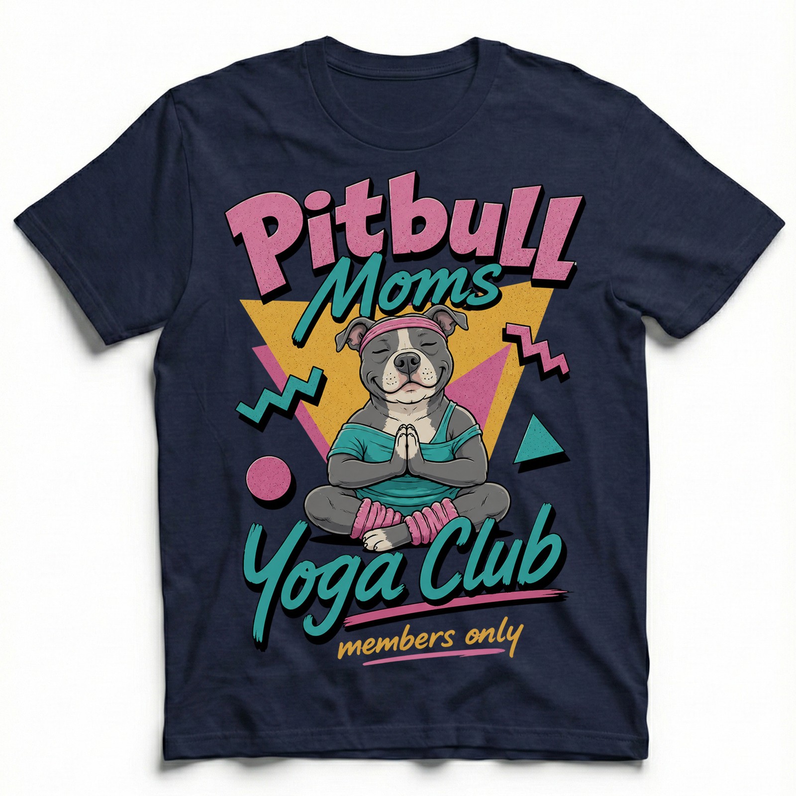 Pitbull Moms Yoga Club Geometric Retro Pink Lover T-Shirt Namaste Puppy Tee gallery