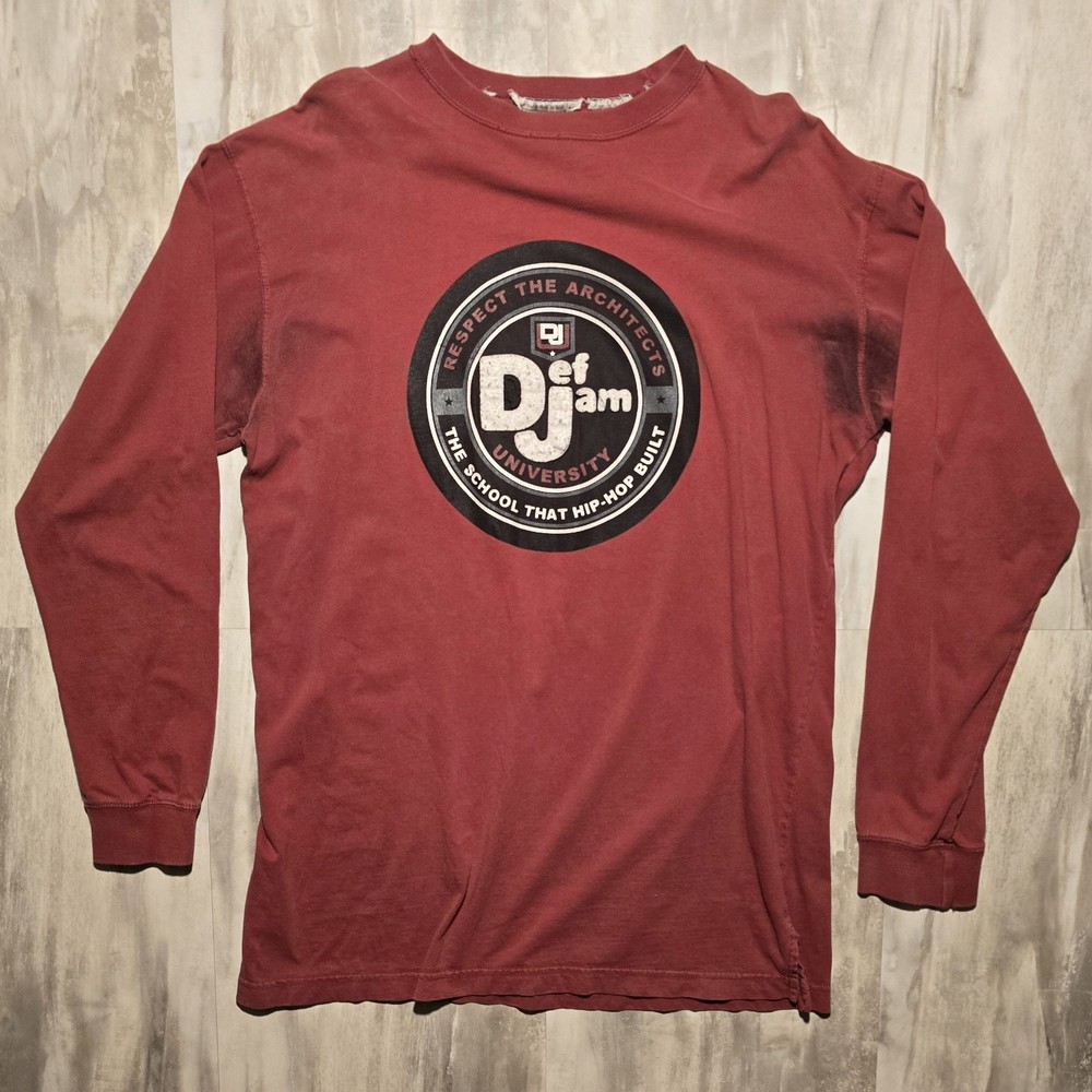 Def Jam Recordings ’90s Y2K Rare Red Retro Thrashed Long Sleeve Rap Tee