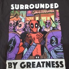 Marvel Surronded by Greatness Shirt Men L Short Sleeve Deadpool Black Cotton Tee