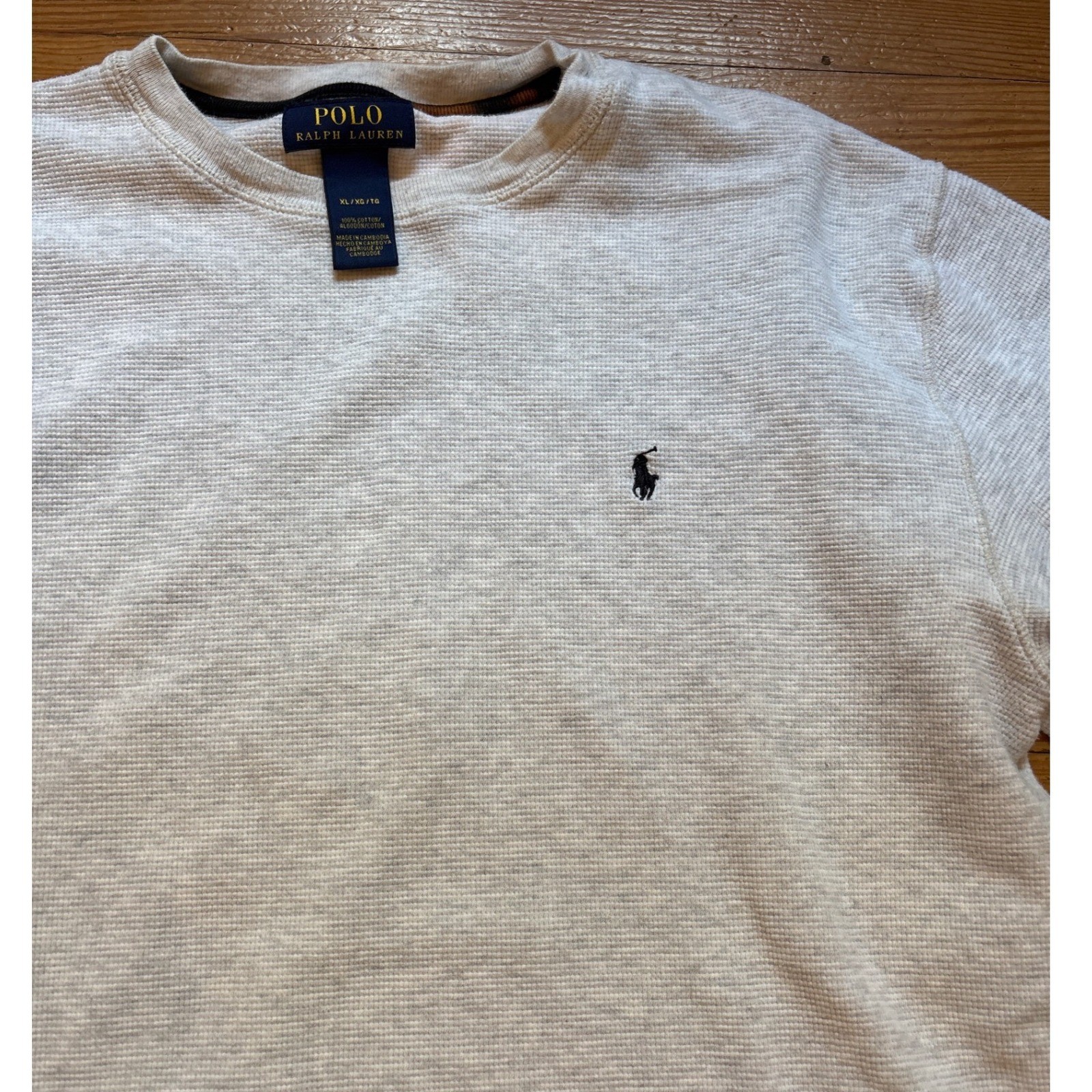 Polo Ralph Lauren Thermal Shirt Mens Grey Long Sleeve Waffle Knit SIZE XL gallery
