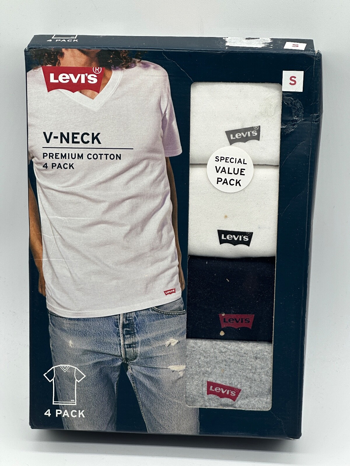 NEW 3/4/5 PACK LEVI'S MENS V-NECK / CREW NECK & TANK WHITE PREMIUM COTTON S /L gallery