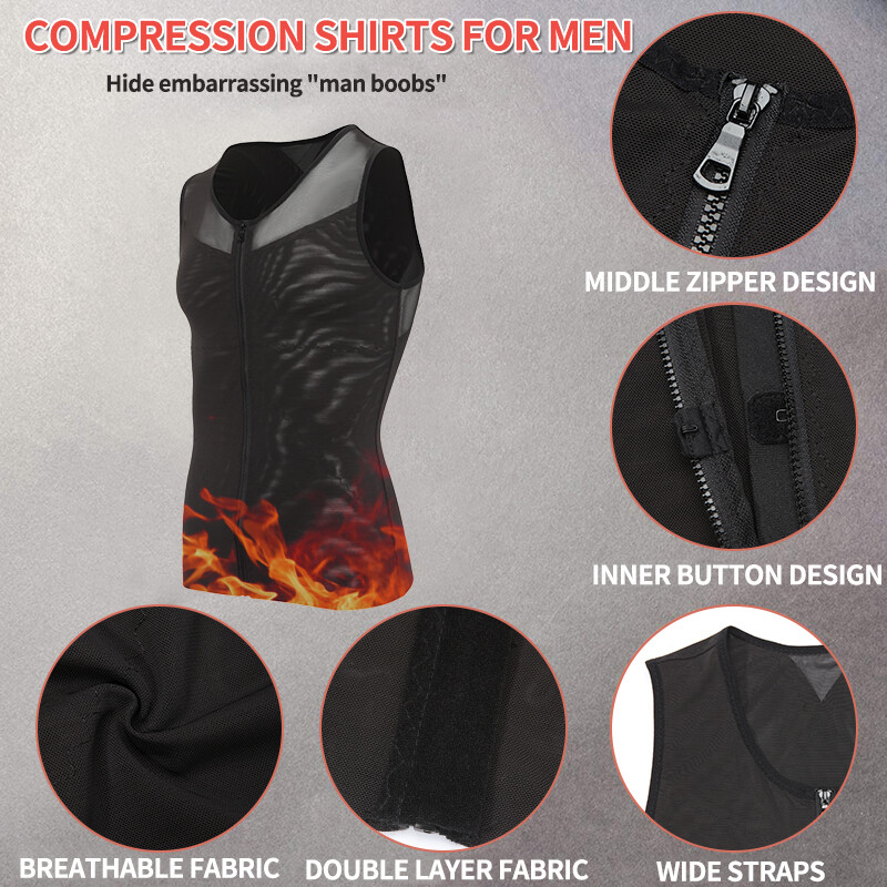 Mens Gynecomastia Moobs Belly Compression Shirt Zipper Slimming Body Shaper Vest gallery