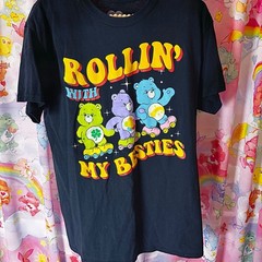 Care Bears Graphic Tee Medium Retro Cartoon Shirt Rollin With My Besties