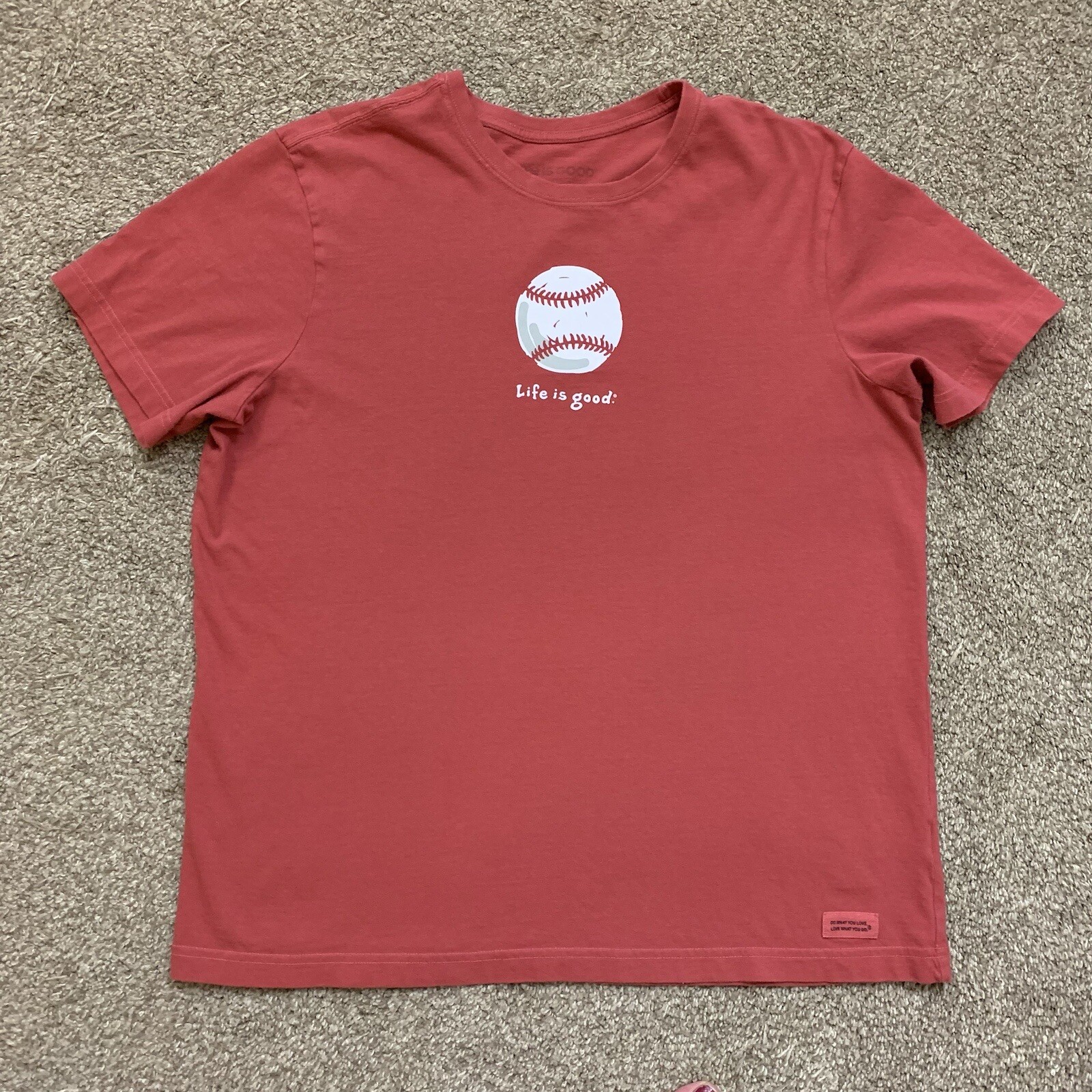 Life is Good Shirt Mens Large Red Casual Baseball Outdoors Cotton Crusher Tee