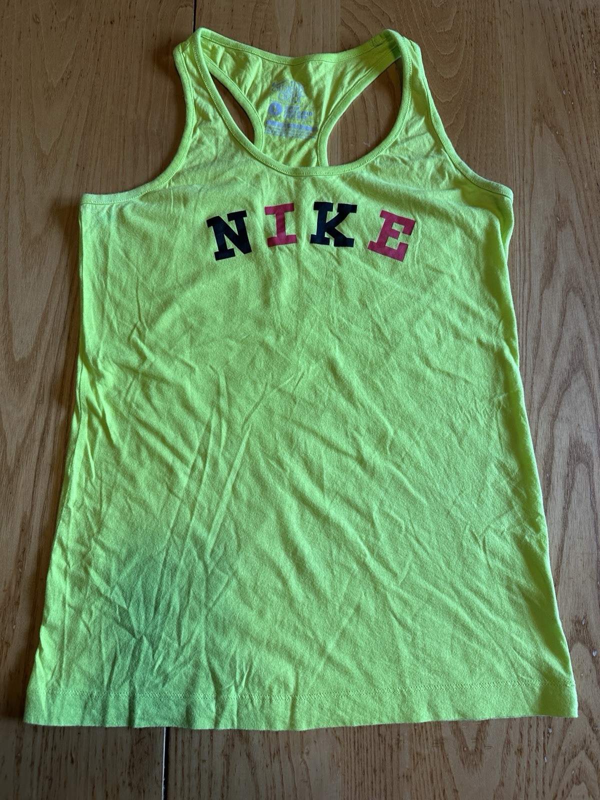 Nike The Athletic Dept Women Large Neon Green Pink Logo Slim Fit Racerback Tank gallery