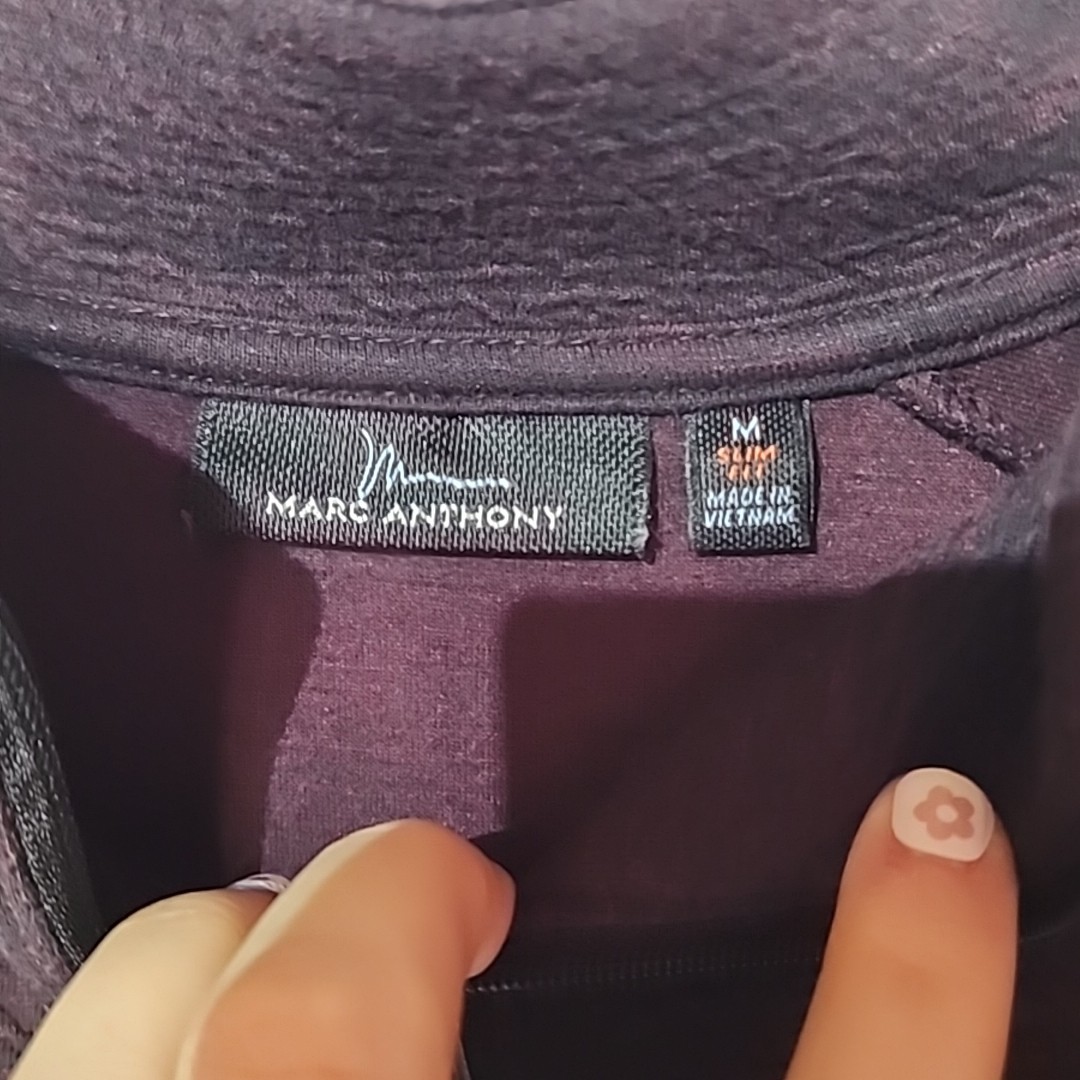 Marc Anthony 1/4 Zip Pullover Purple Black Slim Fit Men's Medium gallery