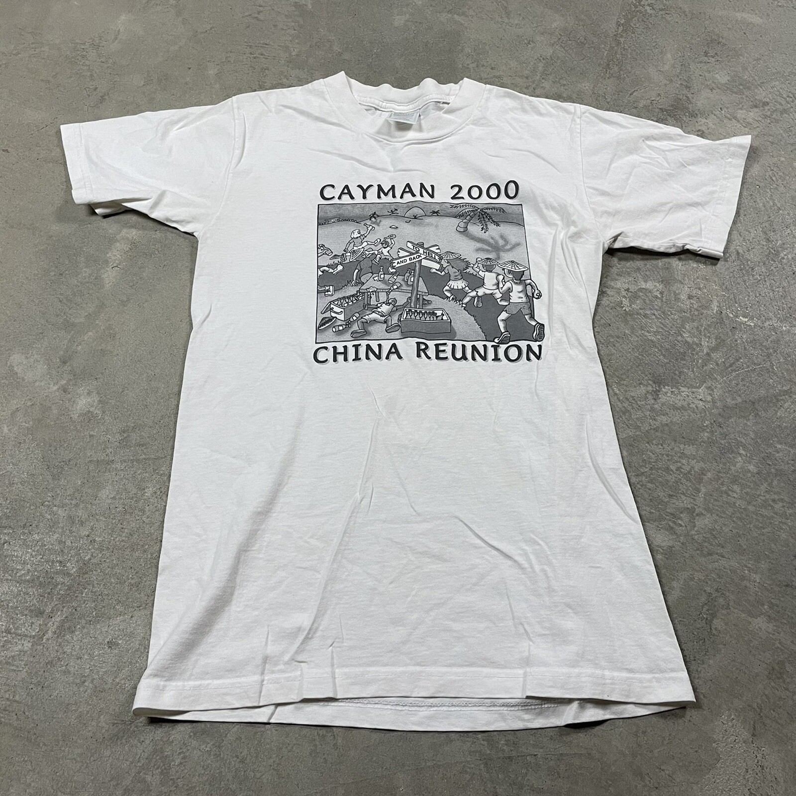 90s VTG CAYMAN 2000 CHINA REUNION T Shirt Funny Tourist S Cartoon Political gallery